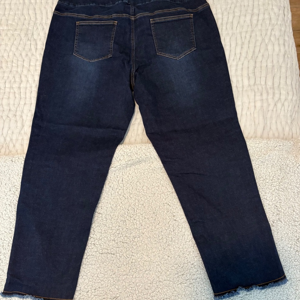 Slimsation By Multiples Dark Blue Cropped Jeans with Frayed Hem - Picture 9 of 12